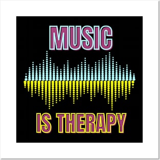 Music Is Therapy Black T-shirt Posters and Art